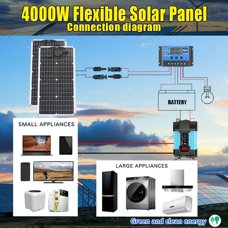Home Security Battery - 4000W Solar Panel Kit 12V To