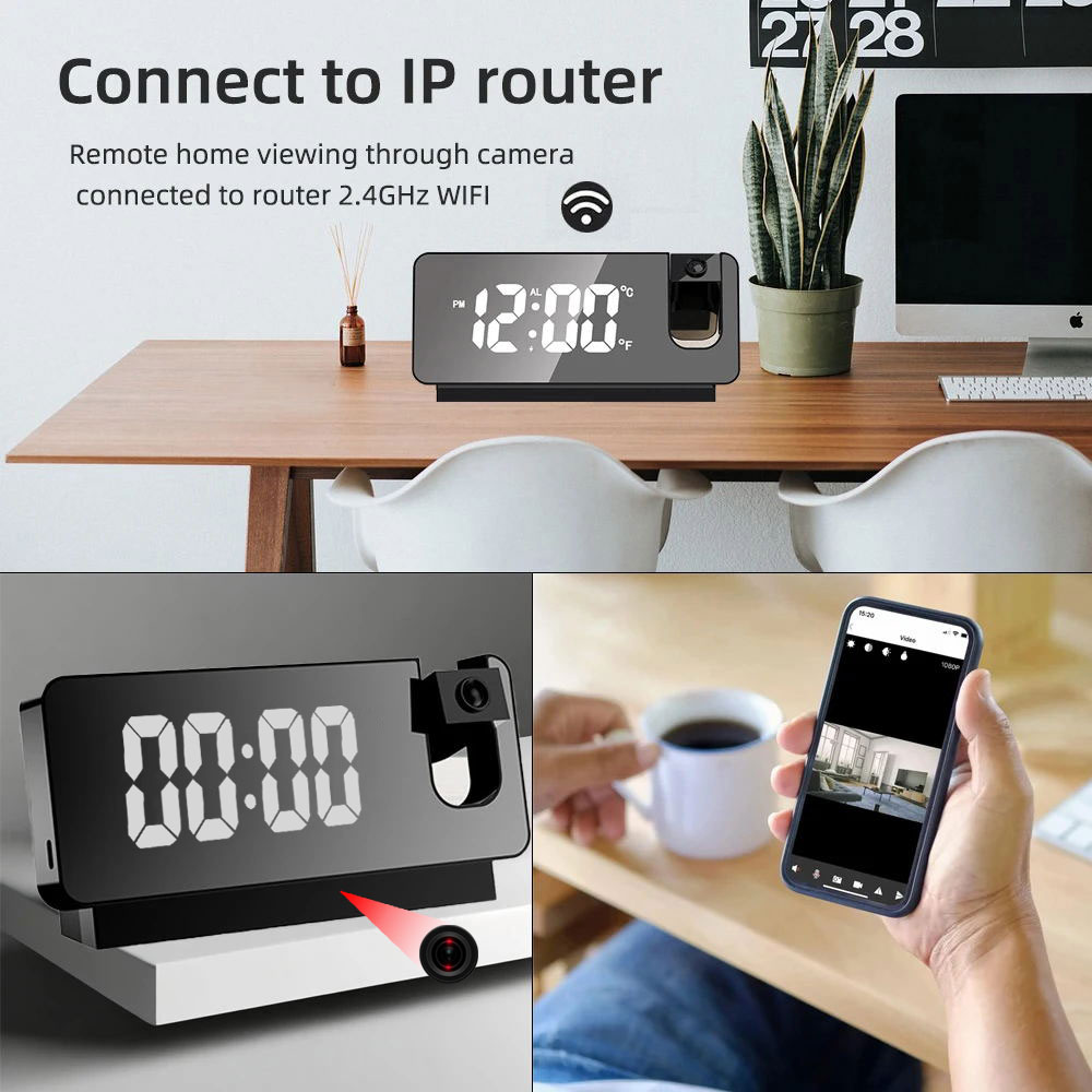 4K HD Projection Alarm Clock C - đánh giá và giá Hidden Camera Clock