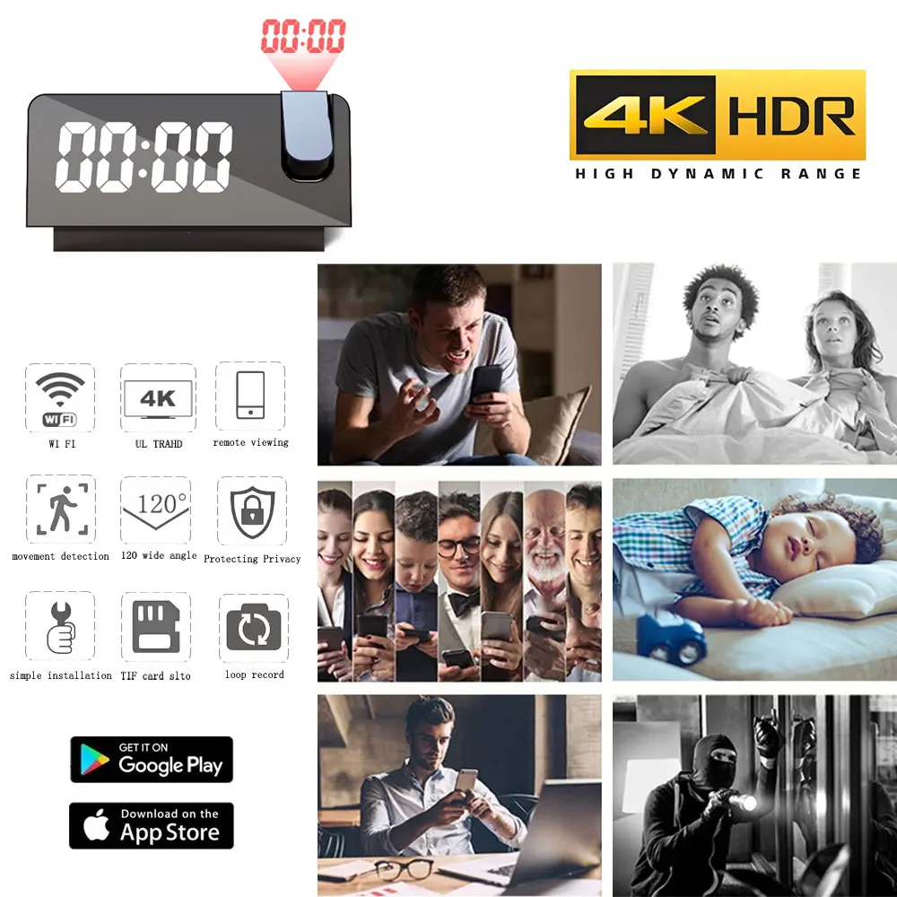4K HD Projection Alarm Clock C - đánh giá và giá Hidden Camera Clock